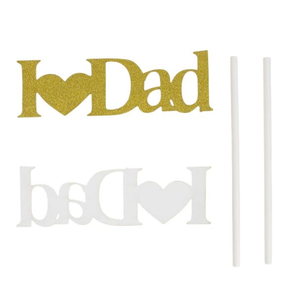ТОПЕР ОТ КАРТОН - I LOVE DAD 01 БРОКАТ - 9х2.5см - ЗЛАТИСТО - 1 бр.