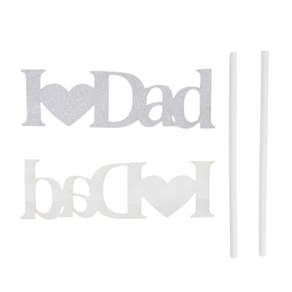ТОПЕР ОТ КАРТОН - I LOVE DAD 01 БРОКАТ - 9х2.5см - СРЕБРИСТО - ПАКЕТ 6 бр.