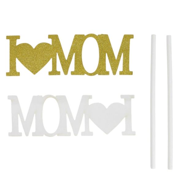 ТОПЕР ОТ КАРТОН - I LOVE MOM 01 БРОКАТ - 9.5х3см - ЗЛАТИСТО - 1 бр.