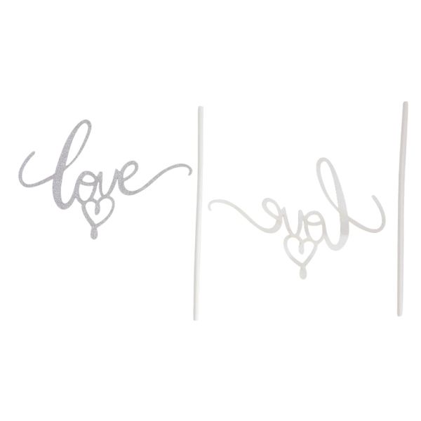 ТОПЕР ОТ КАРТОН - LOVE 03 БРОКАТ - 12.5х8.5см - СРЕБРИСТО - ПАКЕТ 6 бр.