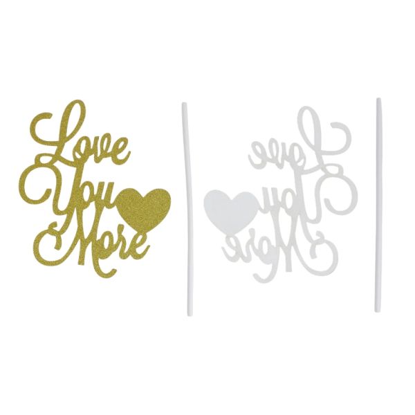 ТОПЕР ОТ КАРТОН - LOVE YOU MORE 01 БРОКАТ - 11х12.5см - ЗЛАТИСТО - ПАКЕТ 6 бр.