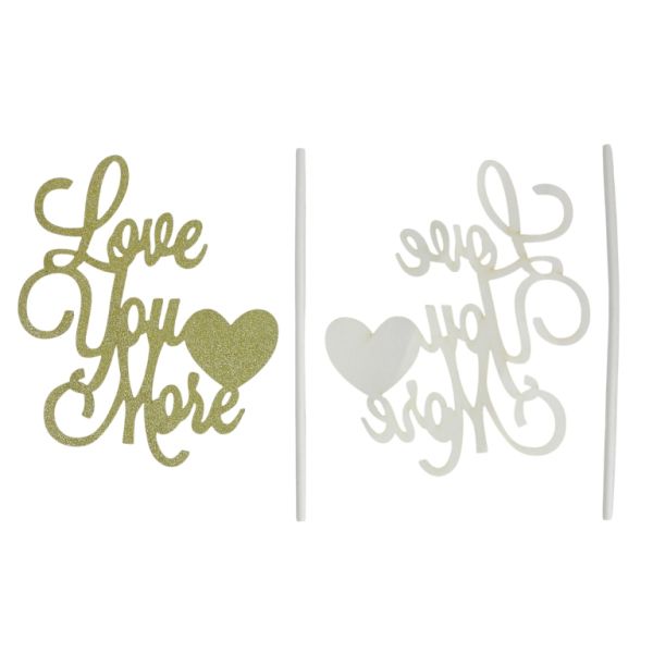 ТОПЕР ОТ КАРТОН - LOVE YOU MORE 01 БРОКАТ - 11х12.5см - ЗЛАТИСТО СВ. - ПАКЕТ 6 бр.
