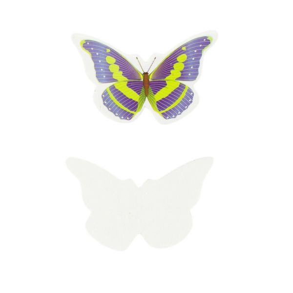 MATERIALS FOR CRAFT AND DECORATION - TOPPER FROM CARTON - BUTTERFLY 03 - 3.8x2.2cm BLUE-GREEN-PURPLE - 10pcs.