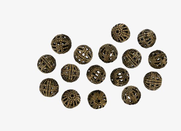 METAL BEADS - BALL - FILIGREE ROUND - 8 MM ANTIQUE BRONZE - 50pcs. Hole:0.9mm