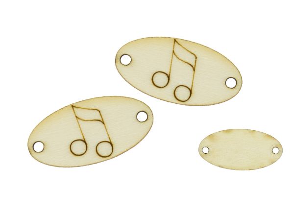 LASER CUT WOODEN FIGURES - ELLIPSE 30x15mm - NOTE 02 - NATURAL - 10pcs. Hole-2.0mm