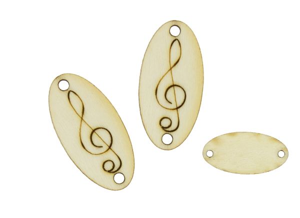 LASER CUT WOODEN FIGURES - ELLIPSE 30x15mm - TREBLE CLEF - NATURAL - 10pcs. Hole-2.0mm
