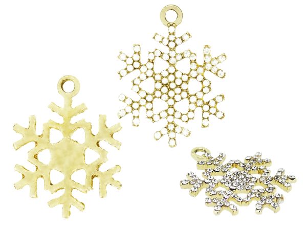 METAL - CHARMS PENDANT 1 HOLE UV COATING WITH CRYSTALS - SNOWFLAKE 01 - 22x28x2mm GOLD COLOR AND WHITE - PACKAGE 20pcs. Hole-2.5mm