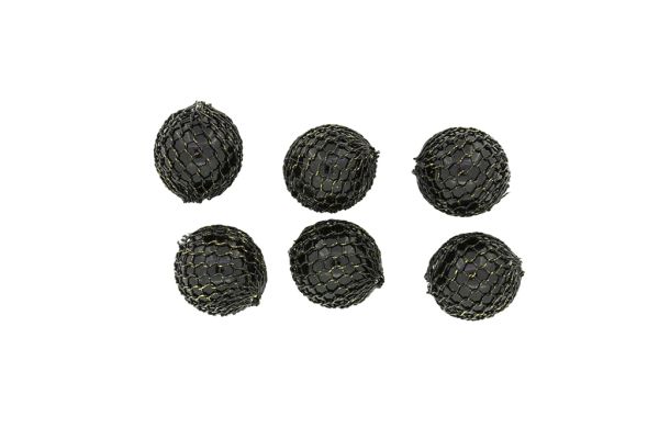 METAL BEADS - WIRE YARN - BRASS MESH WRAPPING WITH WHITE PLASTIC BEADS  - 14 MM BLACK - 4pcs. Hole:2.0mm