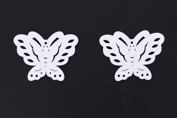 WOODEN FIGURES - LACELIKE - BUTTERFLY 02 - 38x50x2.5mm WHITE - PACKAGE 100pcs. Hole-1.8mm