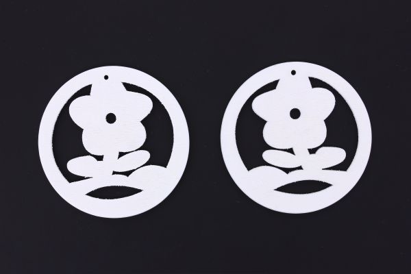 WOODEN FIGURES - LACELIKE - CIRCLE 01 FLOWERS - 50x2.5mm WHITE - 10pcs. Hole-1.8mm