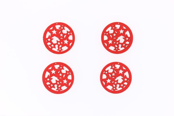 WOODEN FIGURES - LACELIKE - CIRCLE 04 STARS - 25x1.7mm RED - 20pcs. Hole-1.5mm
