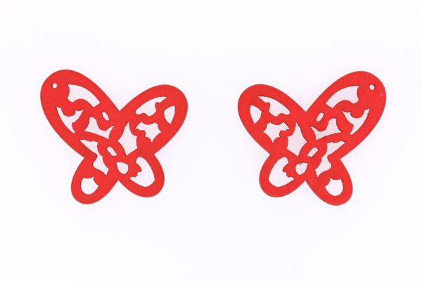 WOODEN FIGURES - LACELIKE - BUTTERFLY 01 - 44x48x2.5mm RED - PACKAGE 100pcs. Hole-1.8mm