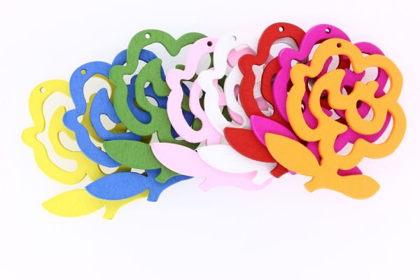 WOODEN FIGURES - LACELIKE - ROSE 02 LEAVES - 42x49x2.5mm MIX - 10pcs. Hole-1.8mm