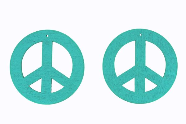 WOODEN FIGURES - LACELIKE - CIRCLE 06 PEACE SIGN - 55x2.5mm TURQUOISE - PACKAGE 30pcs. Hole-1.8mm