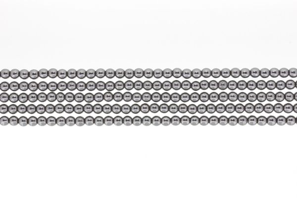 МЪНИСТА ОТ ЕСТЕСТВЕНИ КАМЪНИ - ХЕМАТИТ - 4мм - ПАКЕТ (5х94 бр.) Отвор-0.8мм