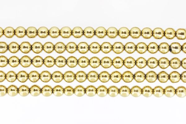 МЪНИСТА ОТ ЕСТЕСТВЕНИ КАМЪНИ - ХЕМАТИТ ЗЛАТИСТ - 8мм - ПАКЕТ (5х48 бр.) Отвор-1.6мм