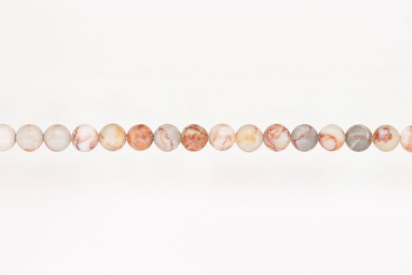 МЪНИСТА ОТ ЕСТЕСТВЕНИ КАМЪНИ - ЯСПИС ЗЕБРА ЧЕРВЕН - 8мм - НАНИЗ (48 бр.) Отвор-1.2мм