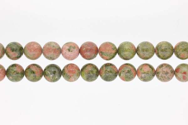 МЪНИСТА ОТ ЕСТЕСТВЕНИ КАМЪНИ - УНАКИТ - 12мм - ПАКЕТ (2х32 бр.) Отвор-2.0мм