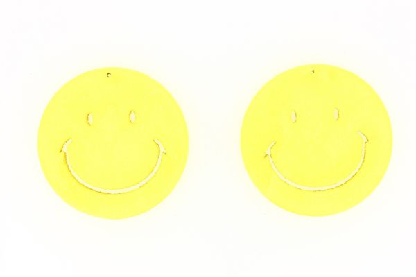 WOODEN FIGURES - CIRCLE SMILE 01 - 50x4mm YELLOW - 50pcs. Hole-2.0mm
