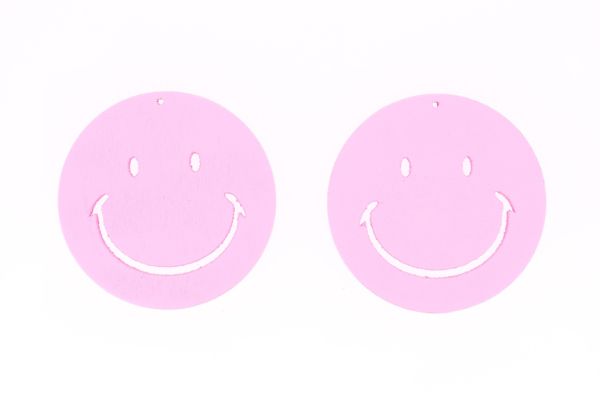 WOODEN FIGURES - CIRCLE SMILE 01 - 50x4mm PINK - 50pcs. Hole-2.0mm