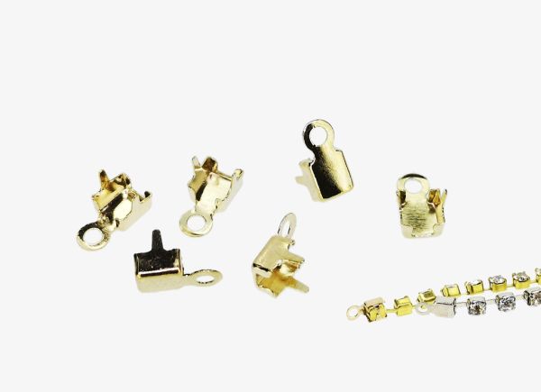 METAL ELEMENTS - RHINESTONE CHAIN END - BRASS - 4х7mm GOLDEN- 500pcs. Hole:1.5mm