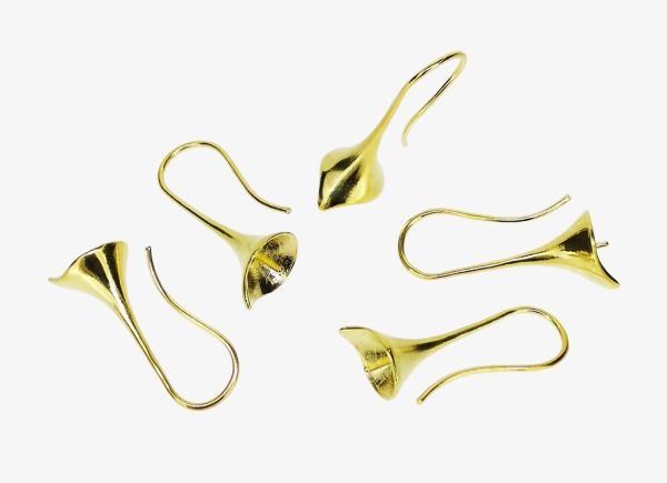 METAL ELEMENTS - EARRING FINDINGS - FLUTED FRENCH HOOK - GLUING - BRASS - 9x26x14mm GOLD COLOR - NICKEL FREE - 2pcs.