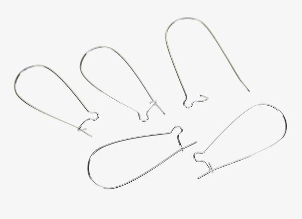 METAL ELEMENTS - EARRING FINDINGS - KIDNEY WIRE HOOK - 15x34mm SILVER COLOR - 50pcs.