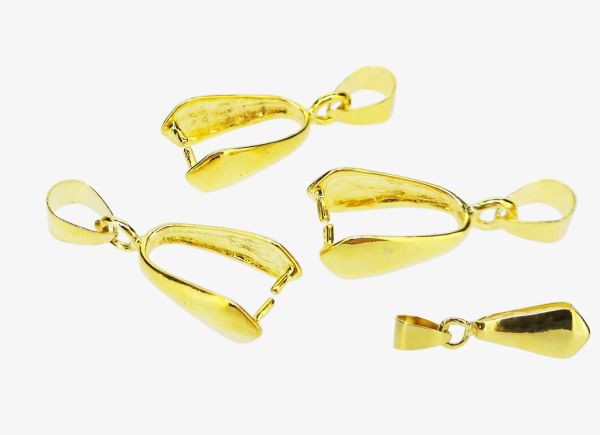 METAL ELEMENTS - PINCH CLIP BAIL CONNECTOR - BRASS - 6x24x8mm GOLD COLOR - 4pcs.
