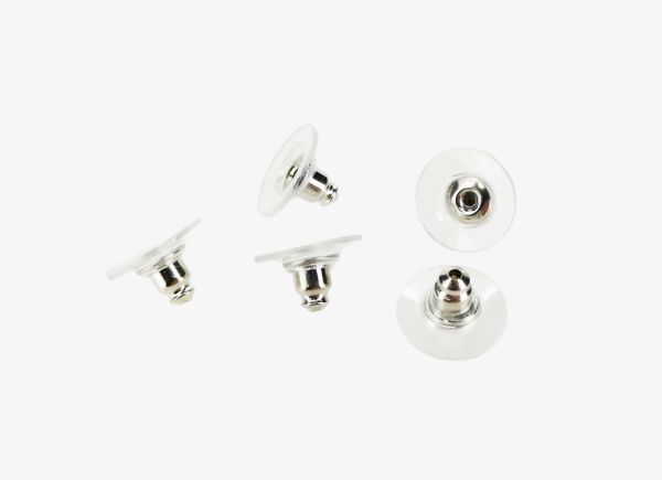 METAL ELEMENTS - EARRING BACKS - EARNUTS CIRCLED WITH LARGE RUBBER - BRASS - 10х6mm NICKEL COLOR -  NICKEL FREE - 500pcs.