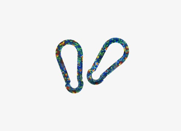 METAL ELEMENTS - CARABINER SPRING SNAP HOOK KEYCHAIN - 70x35x7 MM BLUE WITH FLOWERS - PACKAGE 10pcs.