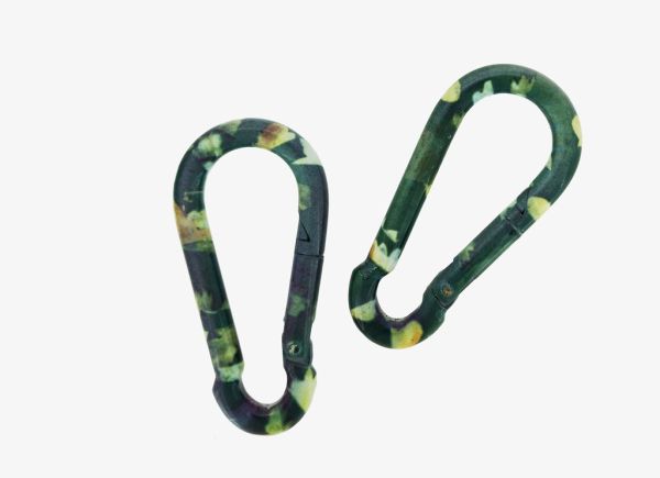 METAL ELEMENTS - CARABINER SPRING SNAP HOOK KEYCHAIN - 80x39x8 MM GREEN WITH GREEN FLOWERS - PACKAGE 10pcs.
