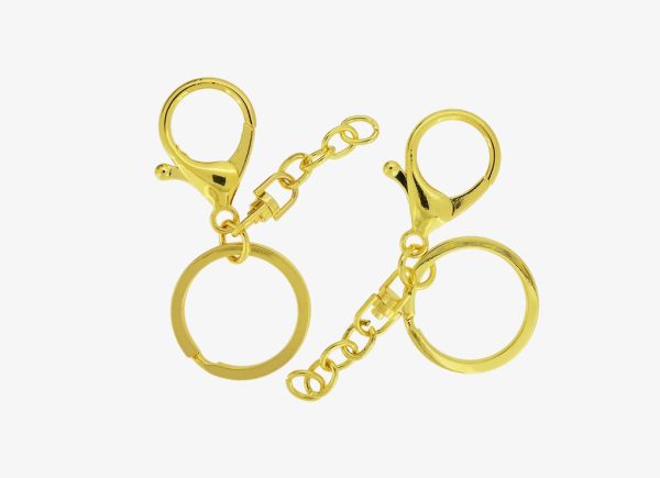 METAL KEYCHAIN FINDINGS - LOBSTER CLASP KEY RING KEY HOOK CHAIN PARROT CLOSURE - 30x2 MM GOLD COLOR - NICKEL FREE - 2pcs.