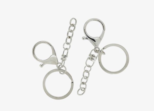 METAL KEYCHAIN FINDINGS - LOBSTER CLASP KEY RING KEY HOOK CHAIN PARROT CLOSURE - 30x2 MM NICKEL COLOR - NICKEL FREE - 2pcs.