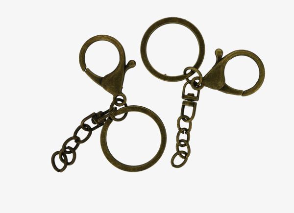 METAL KEYCHAIN FINDINGS - LOBSTER CLASP KEY RING KEY HOOK CHAIN PARROT CLOSURE - 30x2 MM ANTIQUE BRONZE - NICKEL FREE - PACKAGE 50pcs.