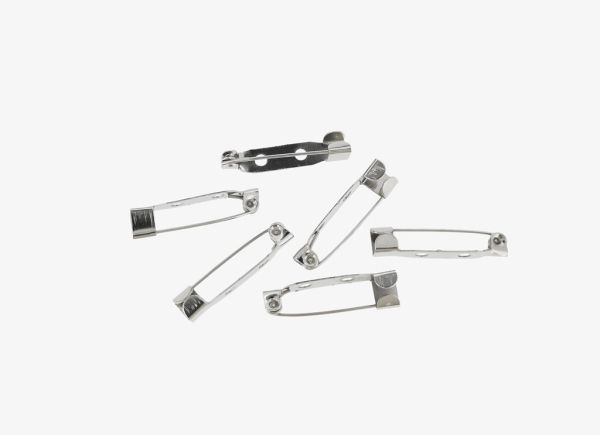 METAL ELEMENTS - BROOCH CLIP BASE SAFETY PINS - 25x5x5.5mm NICKEL COLOR - PACKAGE 1000pcs. Hole:2.0mm