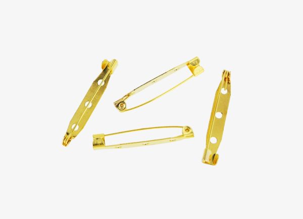 METAL ELEMENTS - BROOCH CLIP BASE SAFETY PINS - 35x5.5x6mm GOLD COLOR - NICKEL FREE - 20pcs. Hole:2.4mm