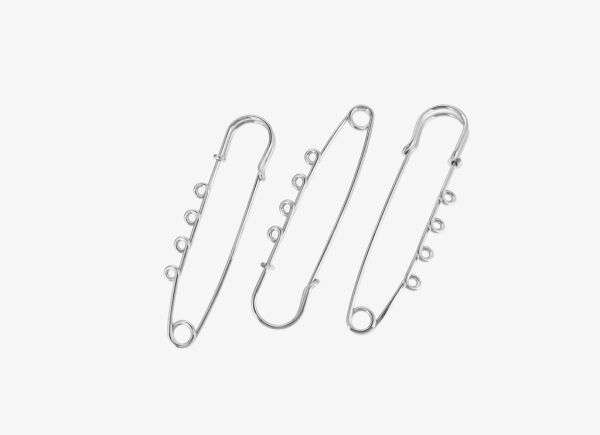 METAL ELEMENTS - LARGE SMALL SAFETY PIN WITH 4 HOLES 02 - 70x19x5mm NICKEL COLOR - 50pcs. Hole:2.2mm